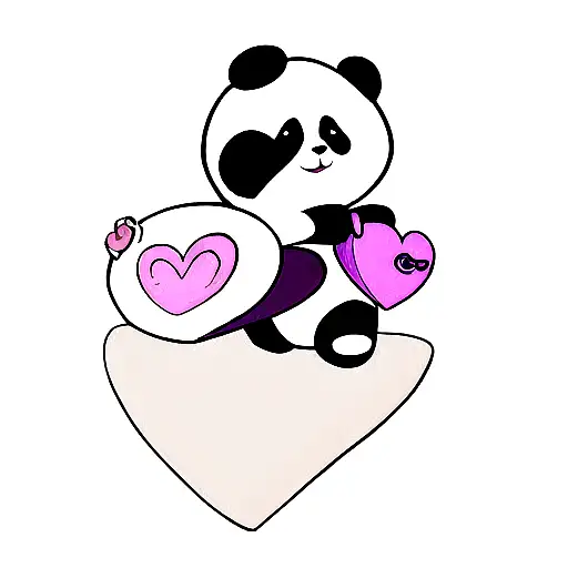Cartoon Panda Holding A Purple Heart That Says Mom