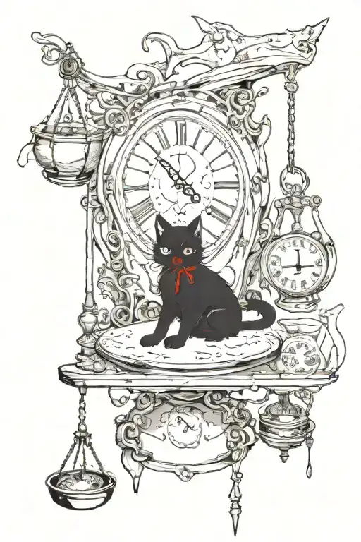 Black Cat Horror Blood Sits On Scales Steelyard On Which Lies A Dead White Rabbit