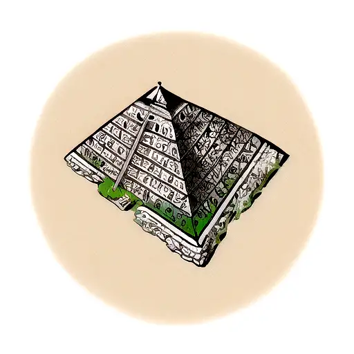 Chichen Itza Pyramid And Kukulcan On The Sides All Forming A Half Necklace