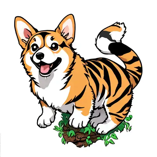Full Body Corgi Climbing Tiger Poss