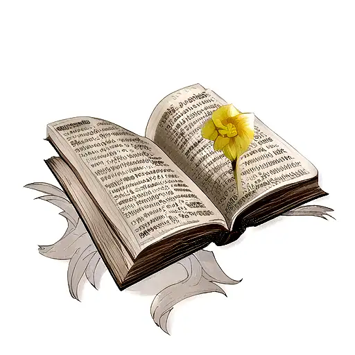 A Realistic Portrait Of A Daffodil And Rose Blooming From An Open Book