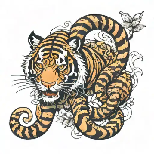 Snake Wrapped Around Tiger
