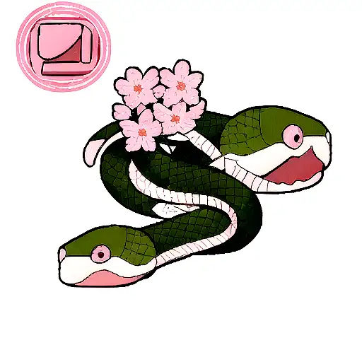 Snake Slithering Around Skull With Sakura Flowers