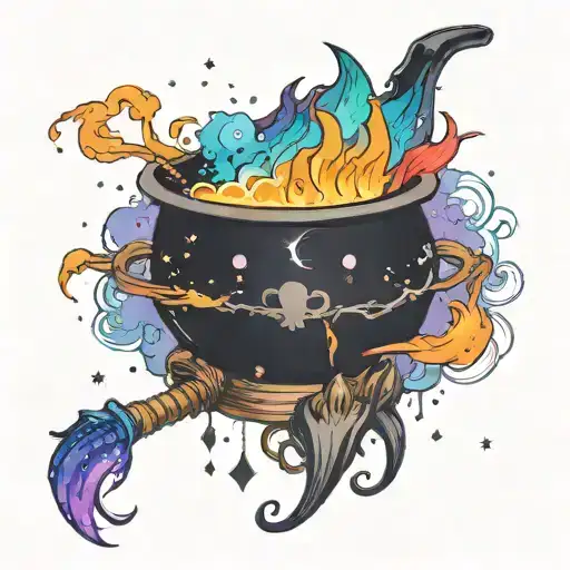 Colorful Cosmic Space Galaxy Overflowing Witch Cauldron With Crystals And Smoke