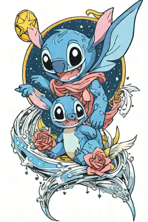 Stitch And Angel On A Moon And Star