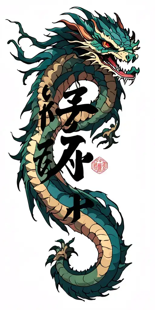 Death And Life Japanese Word With Dragon Wrapped
