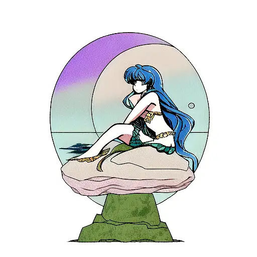 Mermaid Sits On A Stone And Looks At The Moon