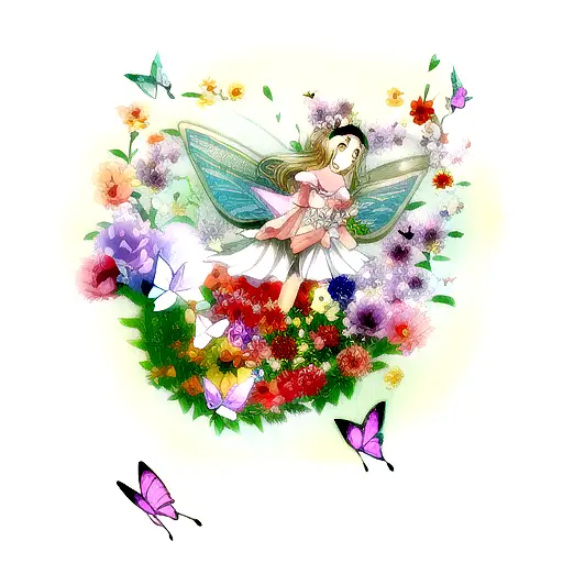 Flowers With Fairy And Butterflies