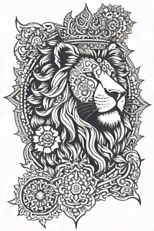 Crowned Lion In Mandala Design Incorporating