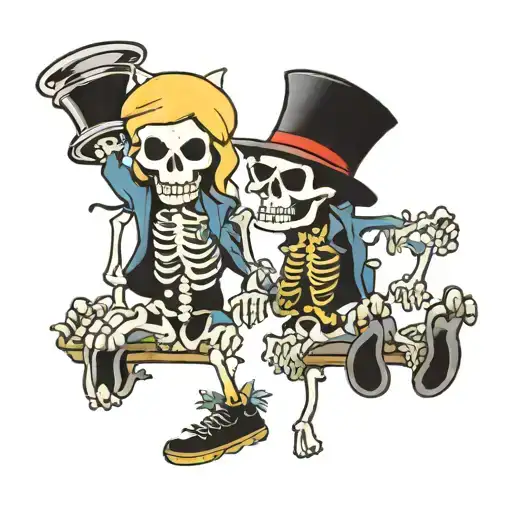Three Drunk Cartoon Skeletons Doing Stupid Things