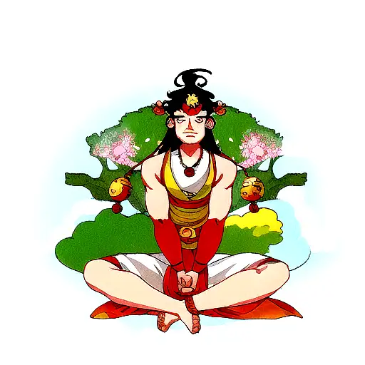 Hanuman Meditating Under A Bodhi Tree