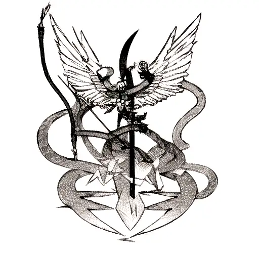 Snake With Sword And A Angle With Wings With Storm And A Scorpinon