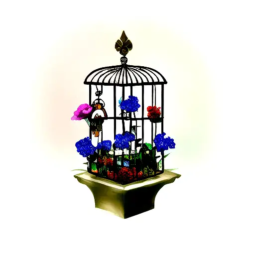 Triforce Inside A Small Bird Cage With Flowers Around The Triforce From Zelda