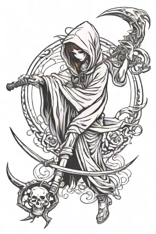 Hooded Grim Reaper Girl Holding Scythe