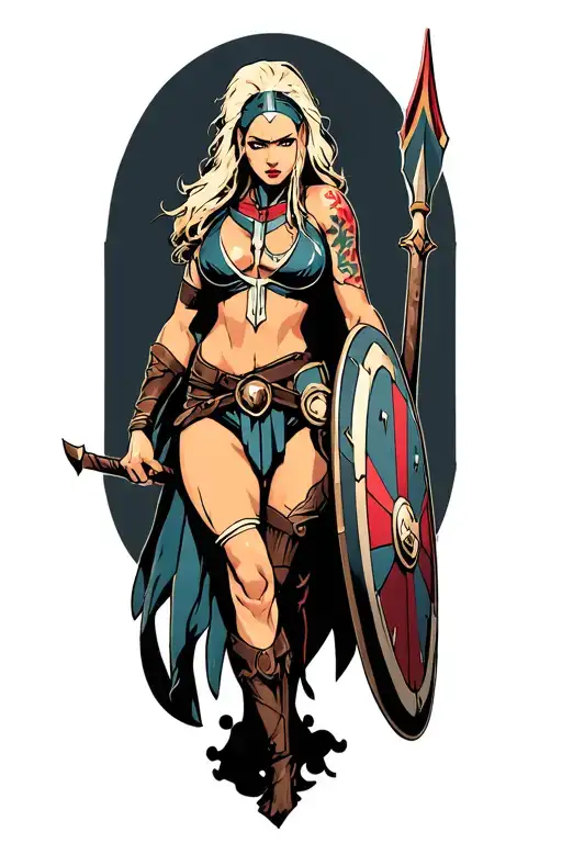 Ares As A Female Spartan With Spear And Shield Adorned