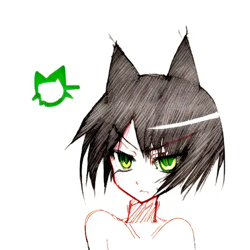 Minimalism Sketch Tattoo Cat Ears Green Eyes