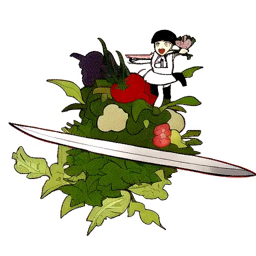 Chef Knife With Vegetable Plants Behind