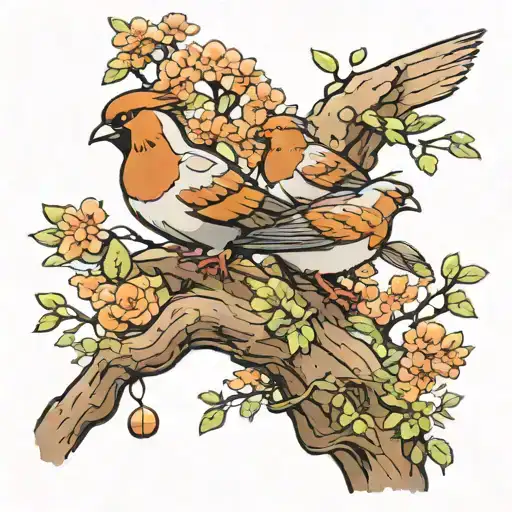 Pidgeons And A Tree Growing