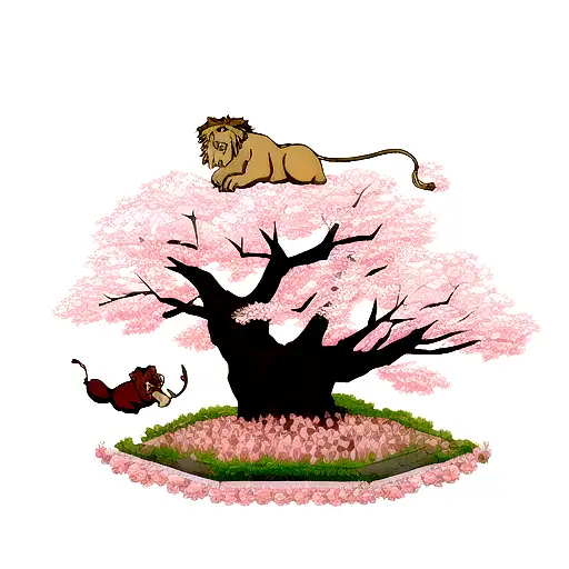 Lion And Cherry Blossom