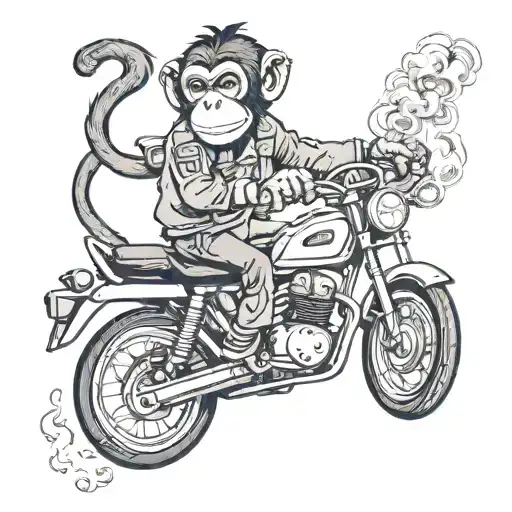 Monkey Smoking Cigarette Riding A Motorbike