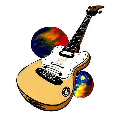 Tattoo Around The Guitar And A Universe In Space