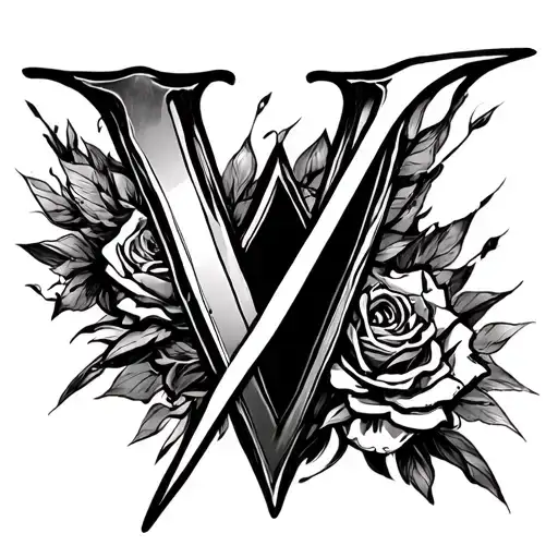 Mafia Style Tattoo Design Inspired By V Letter - Black