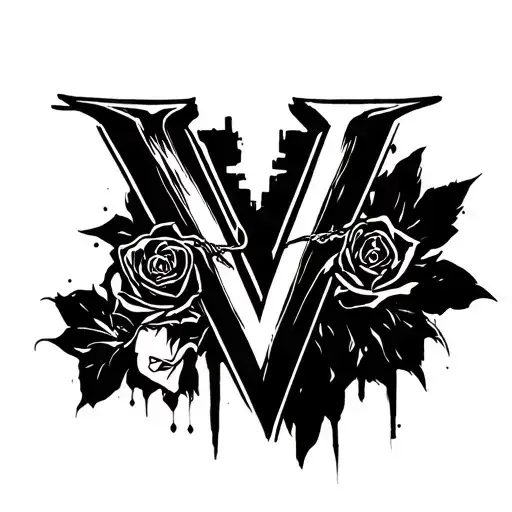 Mafia Style Tattoo Design Inspired By V Letter - Black