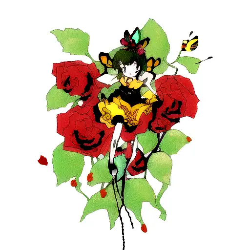 Red Rose With Green Butterfly And Bumblebee
