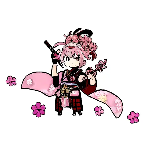 Samurai Mask With Sakura Flowers Fullsleeve Arm