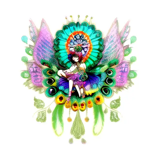 Colorfull Royal Butterfly Combined With Peacock Feathers