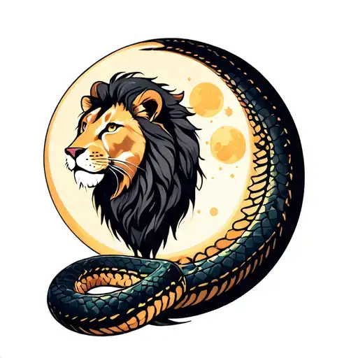 Lion And Snake With Moon