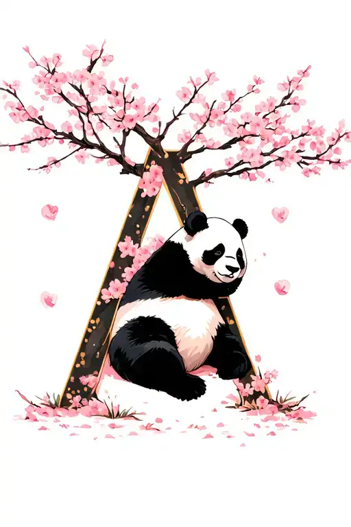 Panda Napping Peacefully Under A Cherry Blossom Tree That Is Shaped Like The Letter 'A'