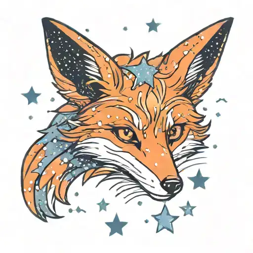 A Fantasty Running Magical Fox With Glitter Stars And Sparkles With Space Theme Colors