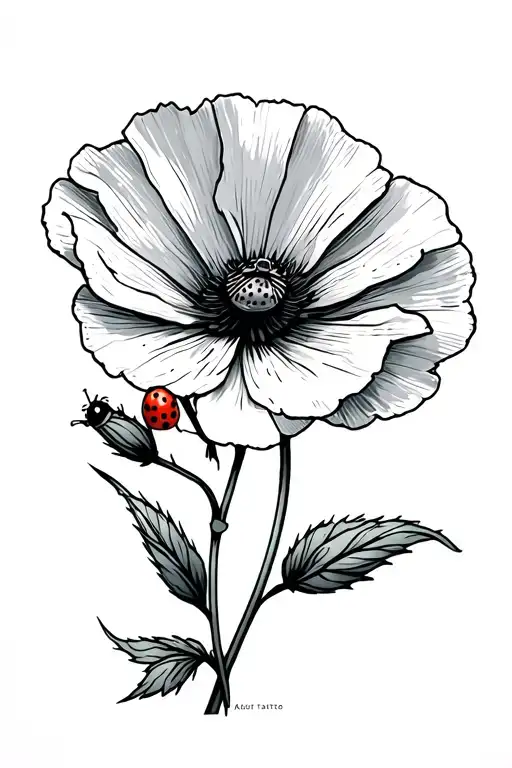 Simple Poppy Flower With A Ladybug On It
