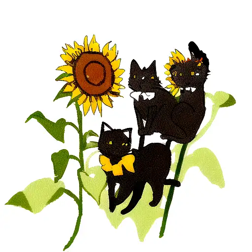 2 Black Cats With Sunflower