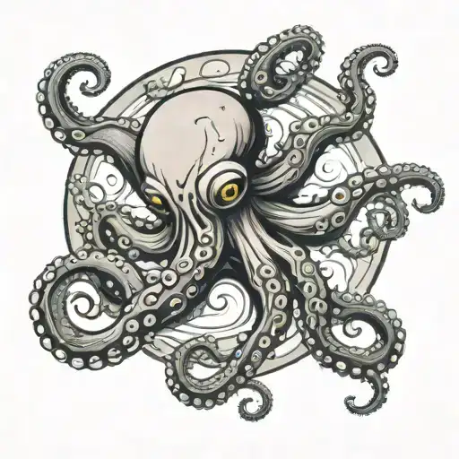 Octopus Wrapping Around A Full Moon