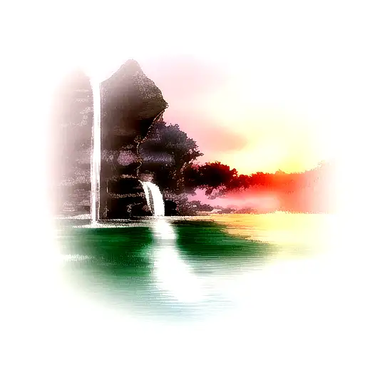 Samurai In Sunset Under Waterfall