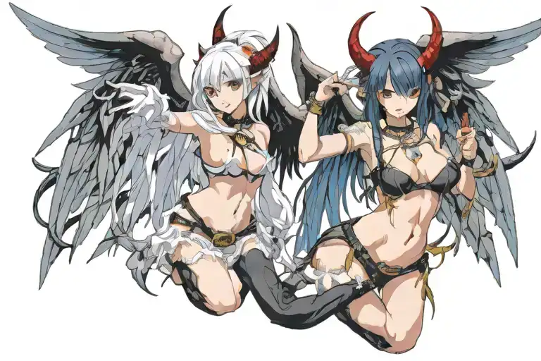 999 Numbers Devil Wings Girls Succubus Underboobs Female