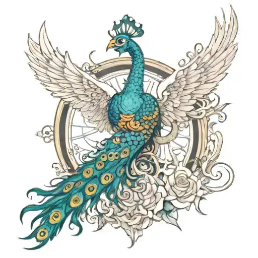 A Peacock With Dragons Flying
