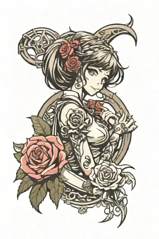 Luck Girl With Horseshoe And Rose