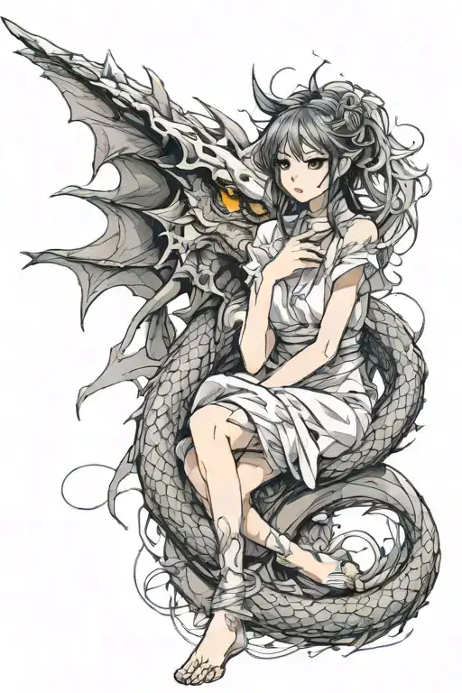 Dragon Wrapped Around Girl Sitting