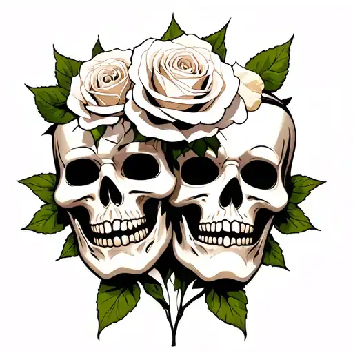 Comedy And Tragedy Masks White Roses Scary Death