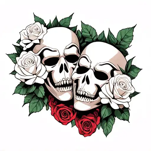 Comedy And Tragedy Masks White Roses Scary Death