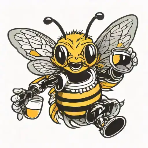 Spike The Bee Flying And Holding A Double Cup
