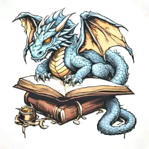 Beautiful Dragon Sleeping On Book Open In Front