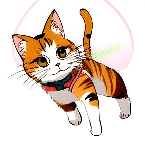 A Depiction Of A Calico Cat Playing With A Spring Cat Toy