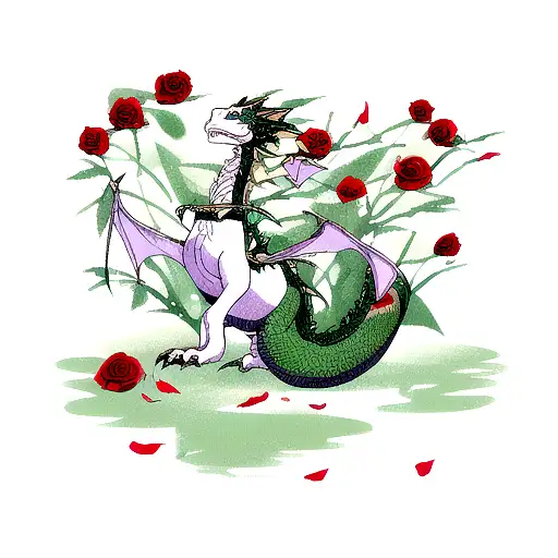Dragon With Roses And Write Sarfraz On Dragon