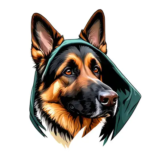 German Shepherd With A Hood On