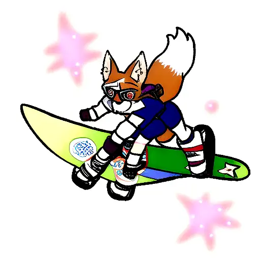 Fox With Googles And Thong Out Riding A Snowboard Down A Shooting Star Tail