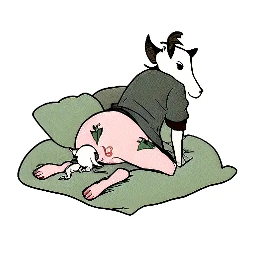 Goat With Religious Fish Tatto On Bum